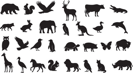 Collection of diverse animal silhouettes in black and white © Nizam