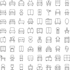 Obraz premium Furniture icons sofa armchair cabinet lamp table vector