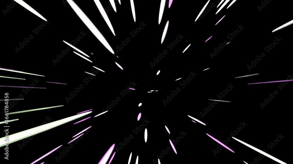 Poster abstract representation of light streaks and motion blur in a dark space, suggesting speed and trave