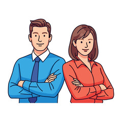Partnership in a nutshell: Depicting a pair of confident individuals, poised with crossed arms, symbolizing partnership and cooperation, perfect for projects involving business and teamwork.