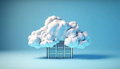 Cloud storage technology and online data storage, cloud computing, hosting white cloud with blue background. 3d render illustration