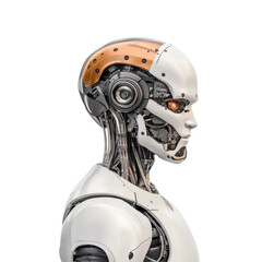 Futuristic humanoid robot with intricate mechanical details and glowing eye technology