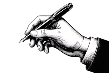 Hand holding a fountain pen illustration on transparent background