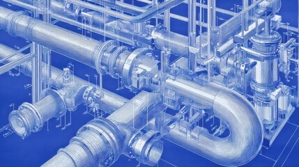 Detailed 3D Blueprint Illustration of a Pipe System Design