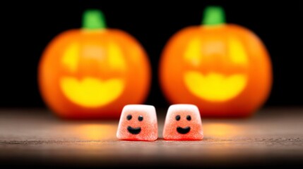 Spooky halloween festival closeup of trick or treat candy on dark wood festive atmosphere whimsical viewpoint