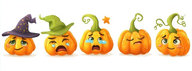 Fototapeta premium halloween pumpkins set with different emotions isolated on white background