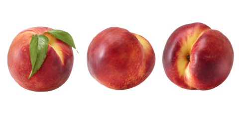 Ripe nectarines with leaves rotating on transparent background, perfect for healthy eating and fruit based projects