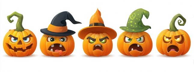 Obraz premium halloween pumpkins set with different emotions isolated on white background
