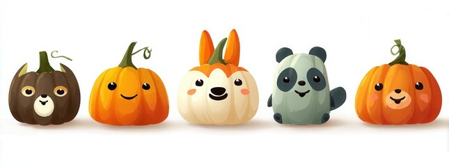 Obraz premium halloween pumpkins set with different emotions isolated on white background