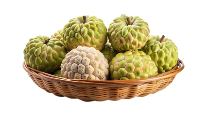 Fototapeta premium A beautiful still life composition of sugar apples in a woven basket
