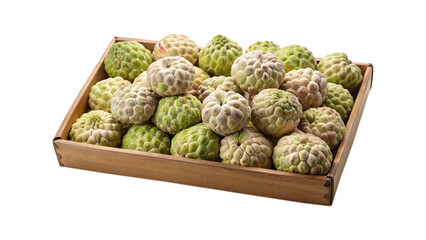 Fototapeta premium A wooden crate overflowing with ripe and delicious custard apples ready to eat