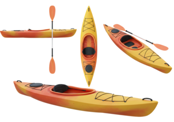 Exploring kayaking adventures on vibrant watercraft in nature outdoor environment aerial adventure concept isolated PNG