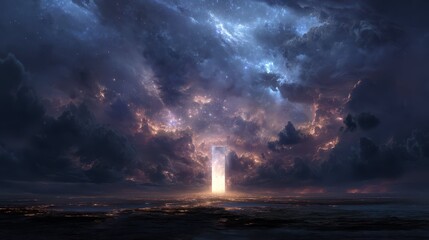 Obraz premium Celestial Gate Opening in the Sky Surrounded by Mystical Clouds