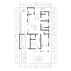 Black and White floor plan of a modern unfurnished house for your design. Suburban house vector blueprint. Architectural background.	