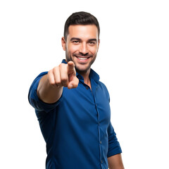 Man Pointing at Camera on White Background