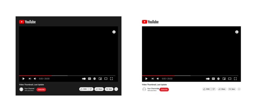 Youtube mockup social media template. Youtube video frame template layout mockup. Youtube user interface mockup social media template. Youtube ui video.