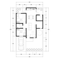 Black and White floor plan of a modern unfurnished house for your design. Suburban house vector blueprint. Architectural background.	