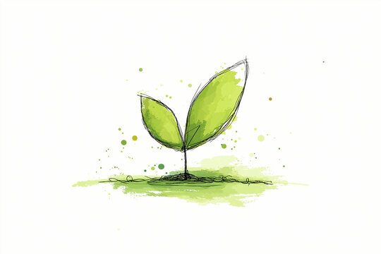 Hand drawn watercolor illustration of green young sprout symbolizing growth and new beginnings

