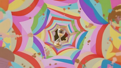 Hourglass at the Center of a Vibrant, Swirling Tunnel