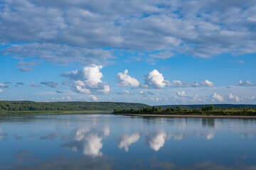Beautiful evening landscape on the Siberian summer river