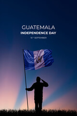National flag of Guatemala flutters in military man hands