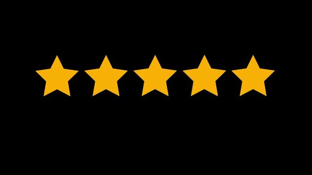 Five star rating icon animation isolated on a black background