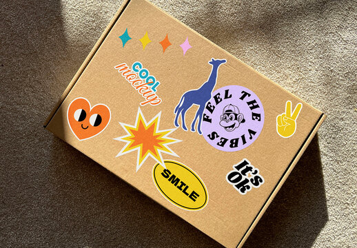 Front Box Stickers Mockups