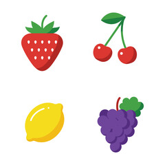 Colorful illustration of various fruits including strawberry and cherries