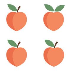 Four orange apples with green leaves on a white background