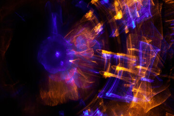 Fantastic abstract dynamic background of neon glow lines on dark background. Moving in black space,...