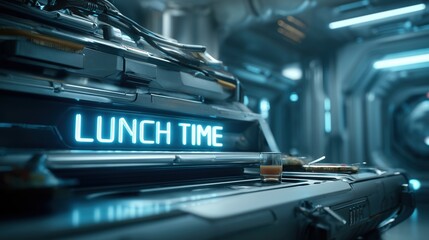 Lunch time shift in futuristic space station digital art sci-fi view