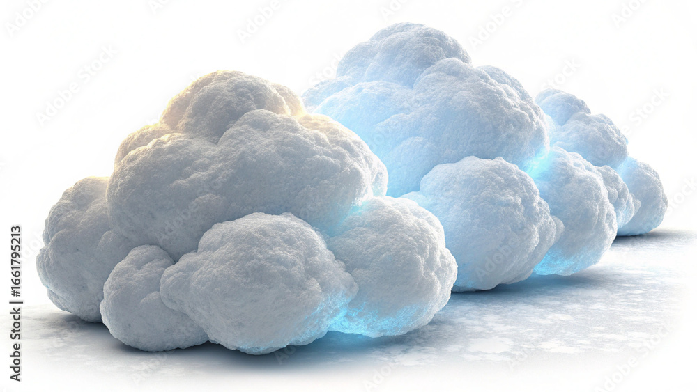 Aufkleber abstract 3d rendering of fluffy white clouds with blue glowing edges