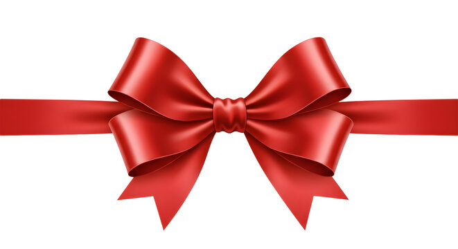 Realistic Isolated Red Satin Gift Bow Ribbon 