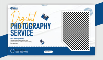 Photography Service Advertisement with Man Taking Pictures in Nature Landscape