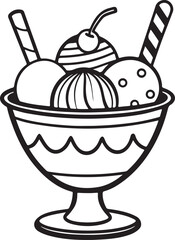 In a glass bowl, Ice cream vector art silhouette image