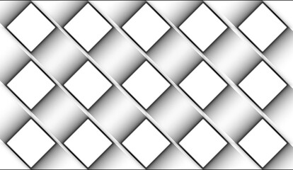 Halftone geometric gradient frame made of squares and monochrome lines on white background. Abstract banner template for computer screensaver, advertising, sales, discounts, and presentations.