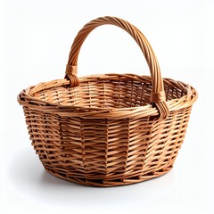 Obraz premium Handcrafted wicker basket with braided handle, presented gracefully on white background