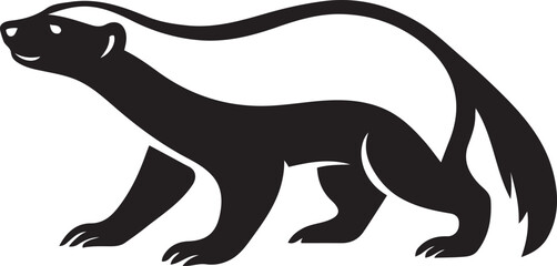 Skunk silhouette with long tail animal, Black and white skunk vector illustration