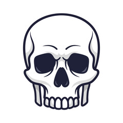 A simple cartoon skull graphic design.