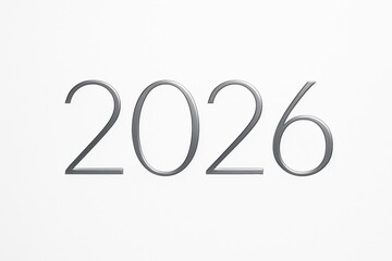Contemporary 2026 number in metallic silver font on plain white background for minimal celebration card