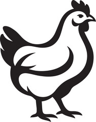 Chicken silhouette simple black and white, Farm bird fowl vector illustration