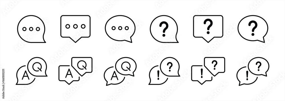Poster speech bubble faq icon set. contain chat, communication, support, questions, answer, customer servic