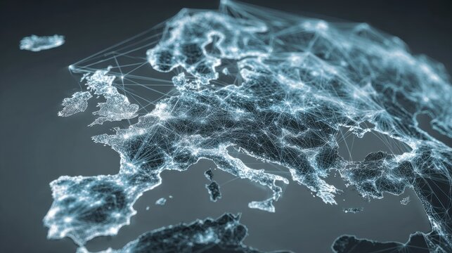 europe digital network map glowing