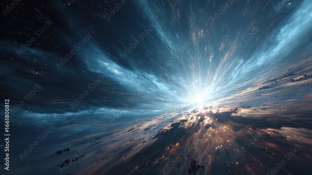 Poster epic space scene with collapsing star in a vivid cosmic setting