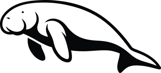 Manatee silhouette stylized on white background, Dugong sea cow vector graphic design