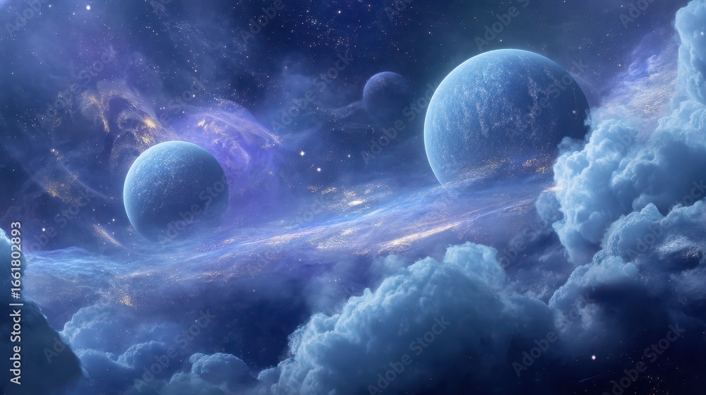 Aufkleber ethereal clouds and floating planets in interstellar space