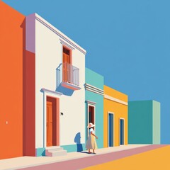 Colorful minimalist illustration of Centro Hist&oacute;rico de Olinda with colonial buildings