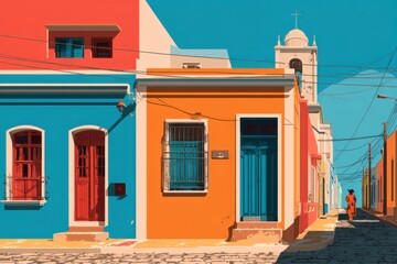 Colorful minimalist illustration of Centro Hist&oacute;rico de Olinda with colonial buildings