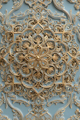 Obraz premium Elegant Gold and Teal Baroque Ornament: Intricate 3D Rendered Design, Luxury Texture, Decorative Background.