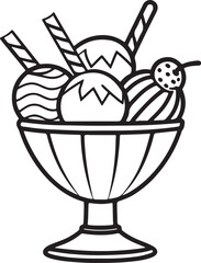 In a glass bowl, Ice cream vector art silhouette image